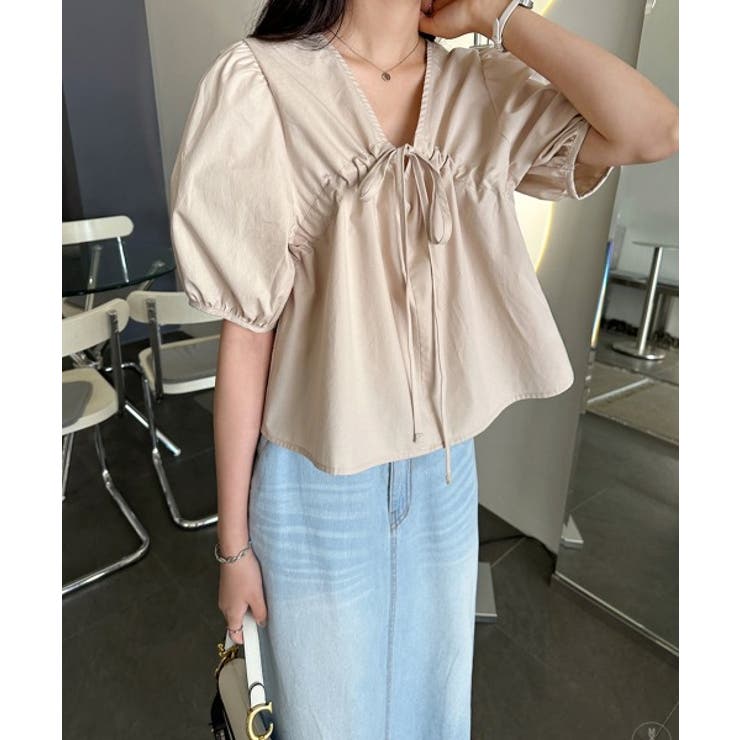 ロマンチックVシャーリングブラウス | by muni:r | 詳細画像7 