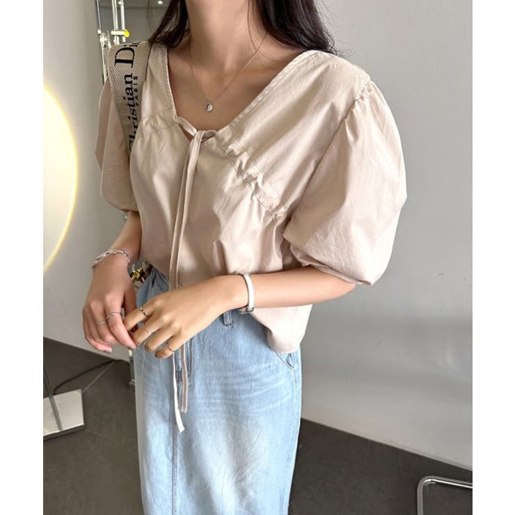 ロマンチックVシャーリングブラウス | by muni:r | 詳細画像8 