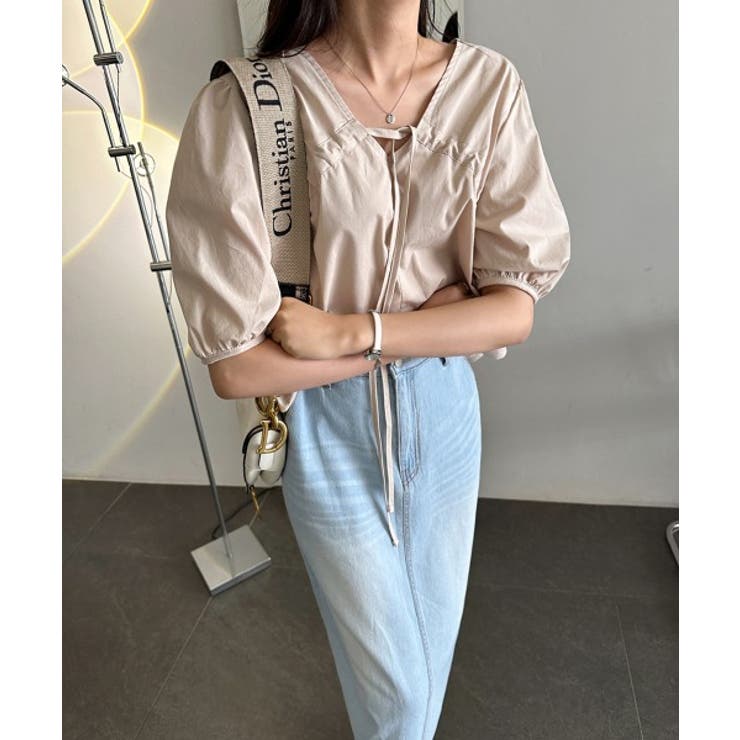 ロマンチックVシャーリングブラウス | by muni:r | 詳細画像9 