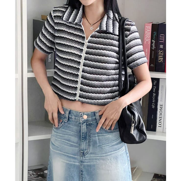 ストライプジップアップTシャツ | by muni:r | 詳細画像13 