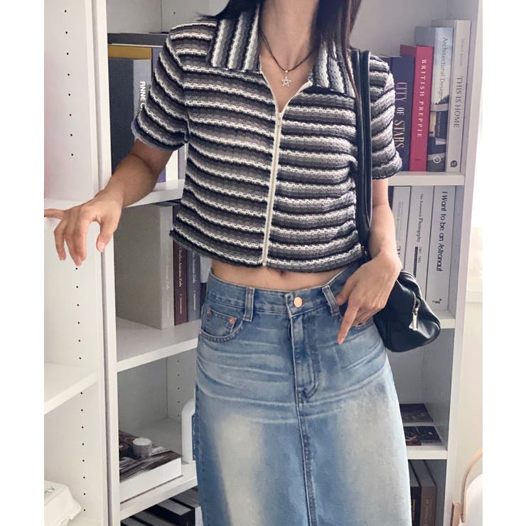 ストライプジップアップTシャツ | by muni:r | 詳細画像18 