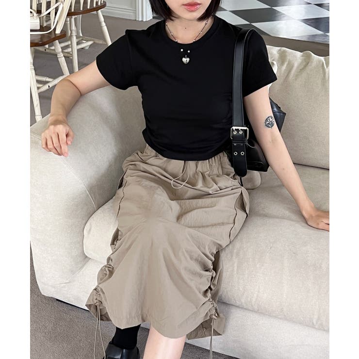 シャーリングクロップド半袖Tシャツ | by muni:r | 詳細画像19 