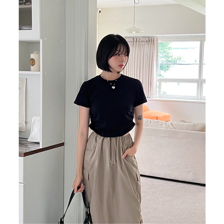 シャーリングクロップド半袖Tシャツ | by muni:r | 詳細画像24 