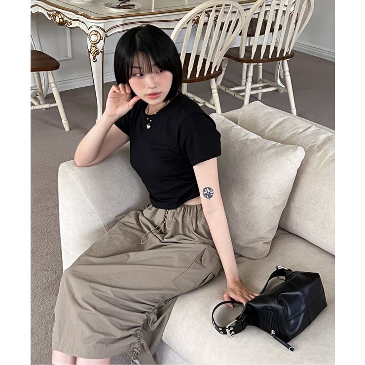 シャーリングクロップド半袖Tシャツ | by muni:r | 詳細画像28 