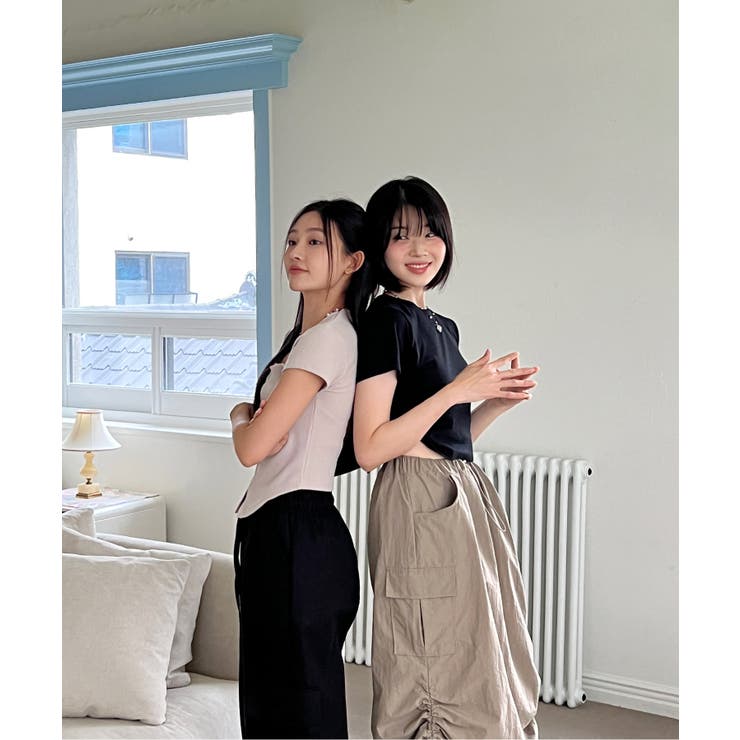 シャーリングクロップド半袖Tシャツ | by muni:r | 詳細画像32 