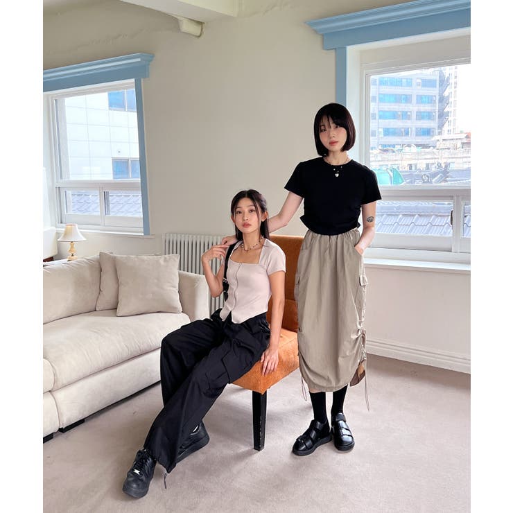 シャーリングクロップド半袖Tシャツ | by muni:r | 詳細画像33 