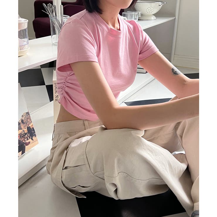 シャーリングクロップド半袖Tシャツ | by muni:r | 詳細画像41 