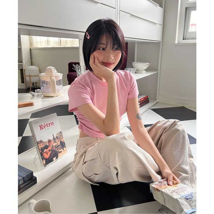 シャーリングクロップド半袖Tシャツ | by muni:r | 詳細画像42 