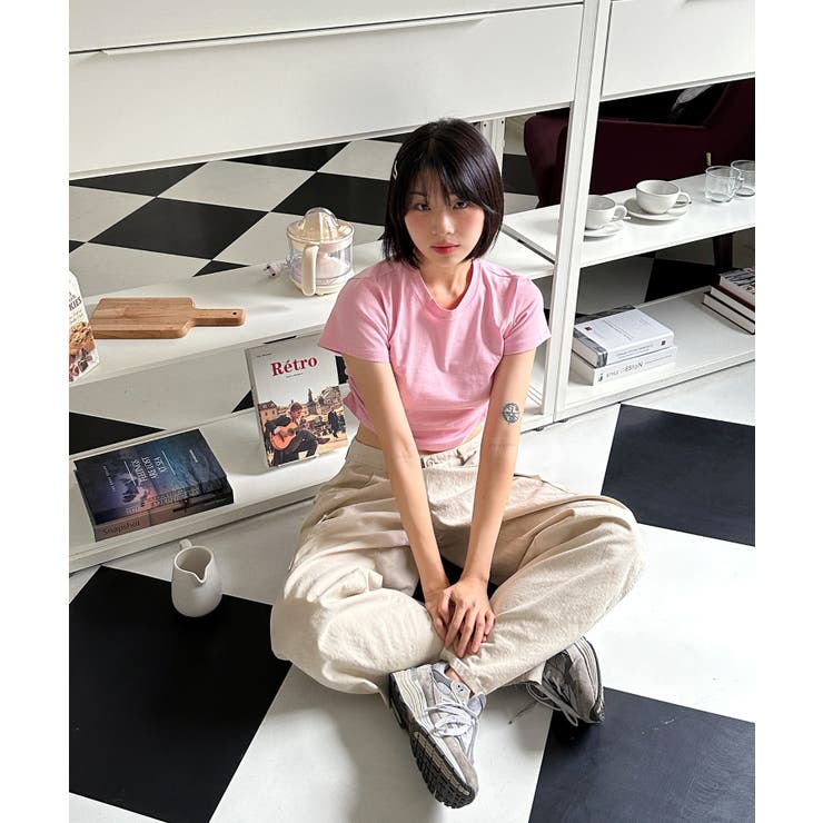 シャーリングクロップド半袖Tシャツ | by muni:r | 詳細画像43 