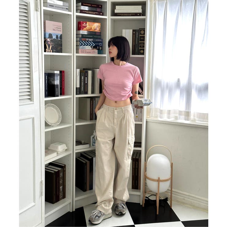 シャーリングクロップド半袖Tシャツ | by muni:r | 詳細画像45 