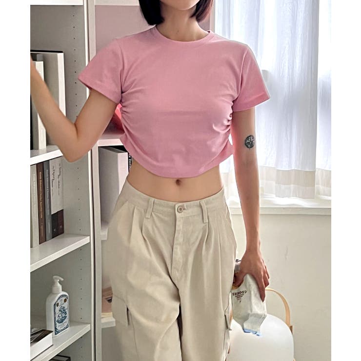 シャーリングクロップド半袖Tシャツ | by muni:r | 詳細画像46 