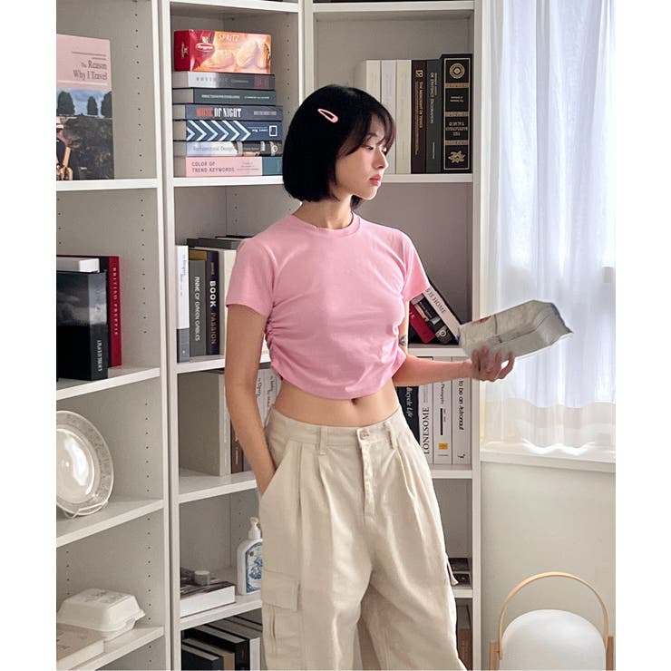 シャーリングクロップド半袖Tシャツ | by muni:r | 詳細画像48 