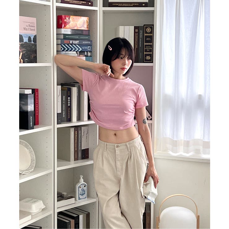 シャーリングクロップド半袖Tシャツ | by muni:r | 詳細画像49 