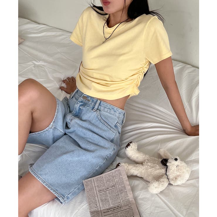 シャーリングクロップド半袖Tシャツ | by muni:r | 詳細画像50 