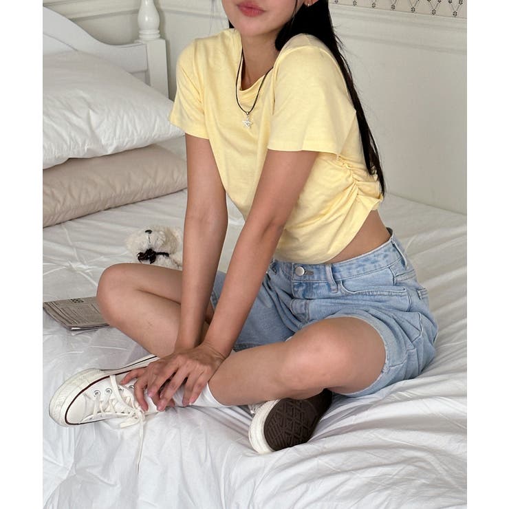 シャーリングクロップド半袖Tシャツ | by muni:r | 詳細画像51 