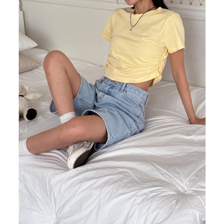 シャーリングクロップド半袖Tシャツ | by muni:r | 詳細画像53 