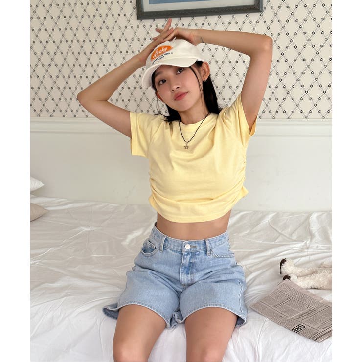 シャーリングクロップド半袖Tシャツ | by muni:r | 詳細画像55 