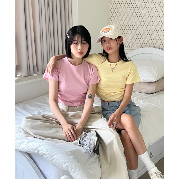 シャーリングクロップド半袖Tシャツ | by muni:r | 詳細画像57 