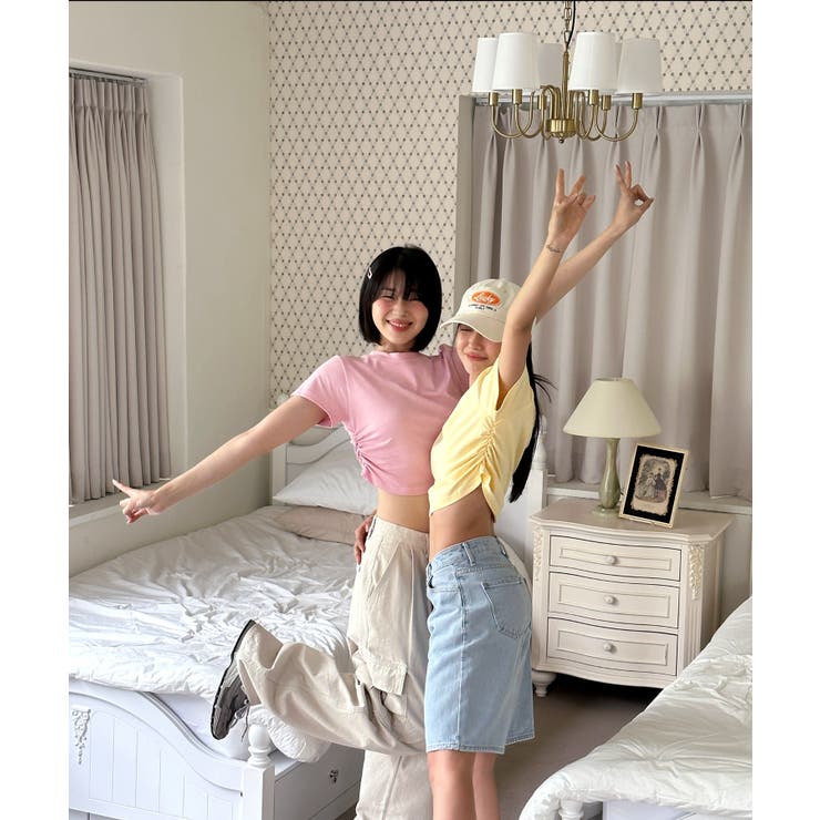 シャーリングクロップド半袖Tシャツ | by muni:r | 詳細画像59 