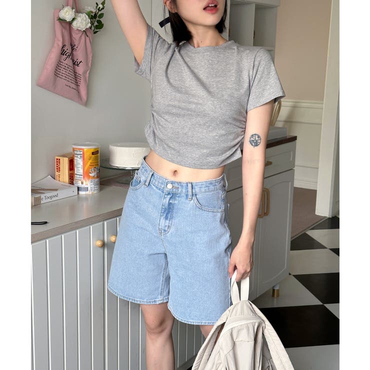 シャーリングクロップド半袖Tシャツ | by muni:r | 詳細画像60 