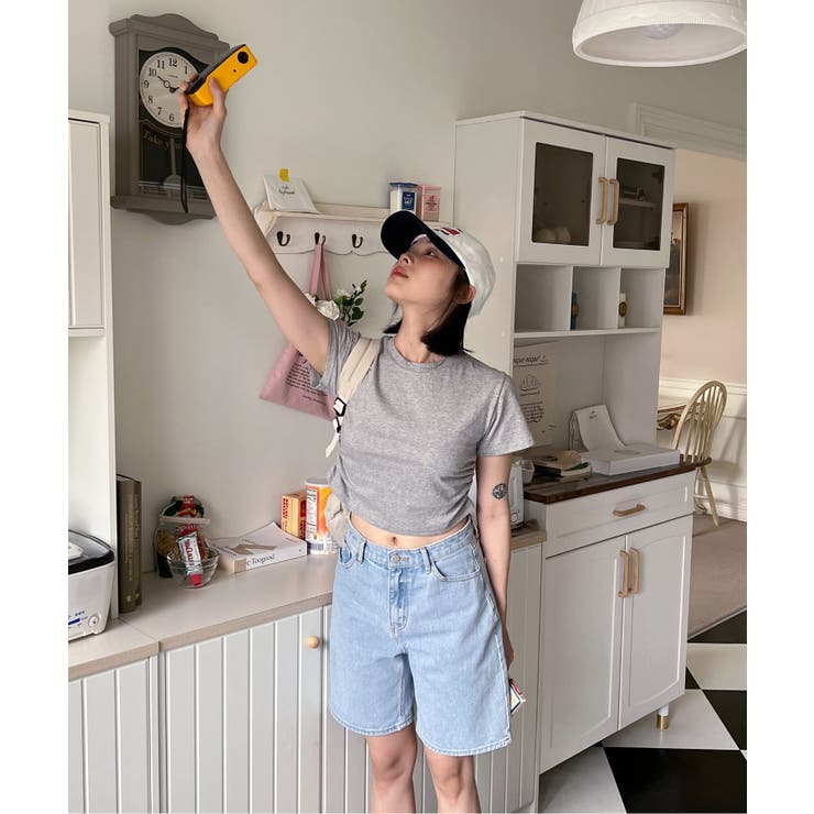 シャーリングクロップド半袖Tシャツ | by muni:r | 詳細画像61 