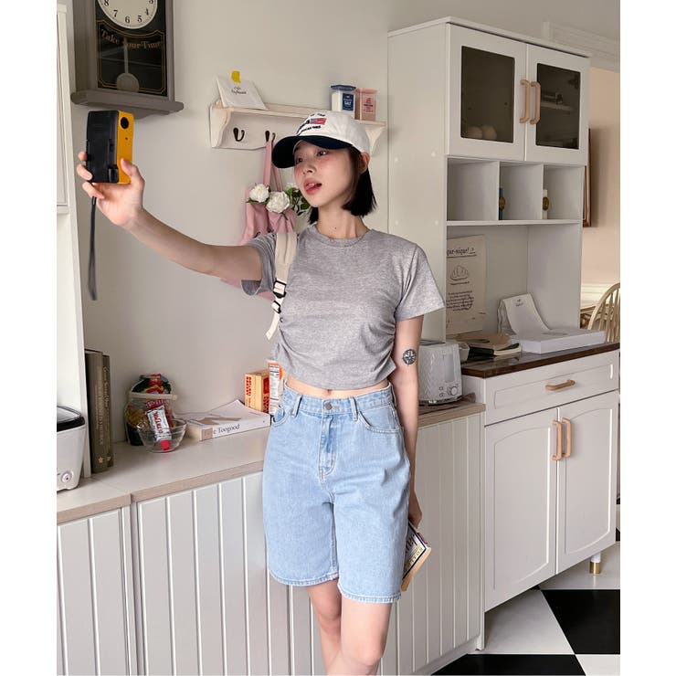 シャーリングクロップド半袖Tシャツ | by muni:r | 詳細画像62 