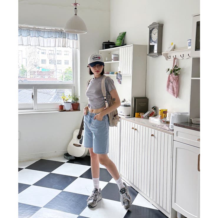 シャーリングクロップド半袖Tシャツ | by muni:r | 詳細画像64 