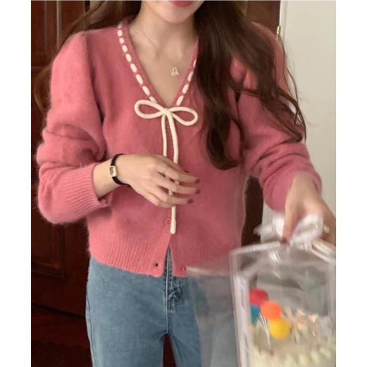 ステッチリボンニットカーディガン/2023 FW COLLECTION | by muni:r | 詳細画像1 