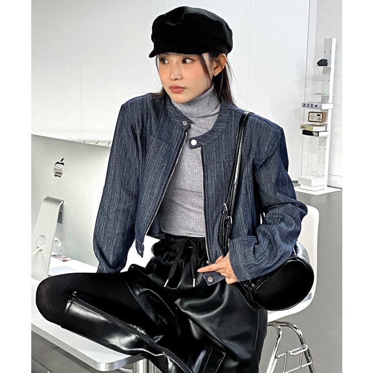 デニムノーカラーショートジャケット | by muni:r | 詳細画像1 