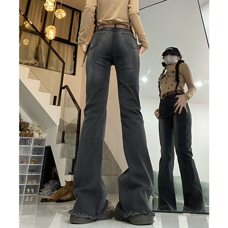 ダメージポイントセミブーツカットパンツ[品番：FROW0001231