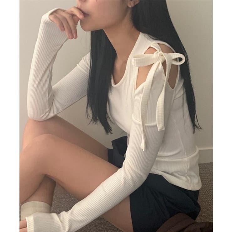 アンバルショルダーリボンTシャツ | by muni:r | 詳細画像1 