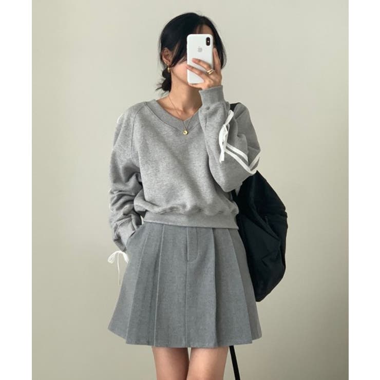 リボンバイカラークロップドスウェット | by muni:r | 詳細画像22 