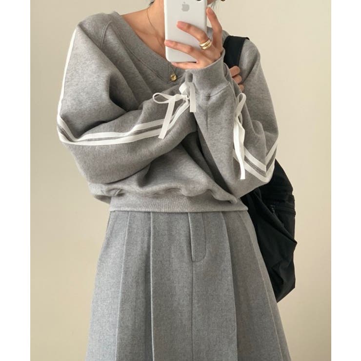 リボンバイカラークロップドスウェット | by muni:r | 詳細画像24 