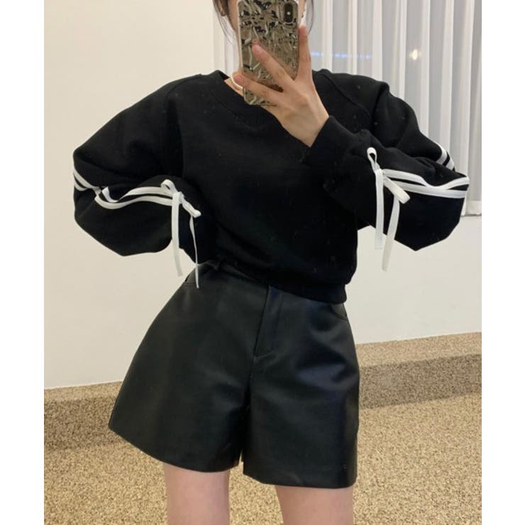 リボンバイカラークロップドスウェット | by muni:r | 詳細画像25 