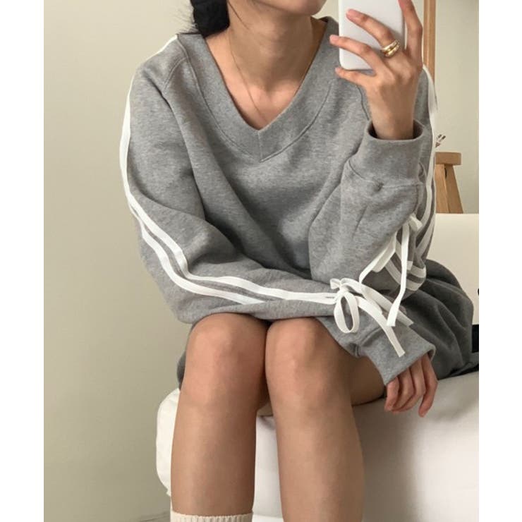 リボンバイカラークロップドスウェット | by muni:r | 詳細画像4 