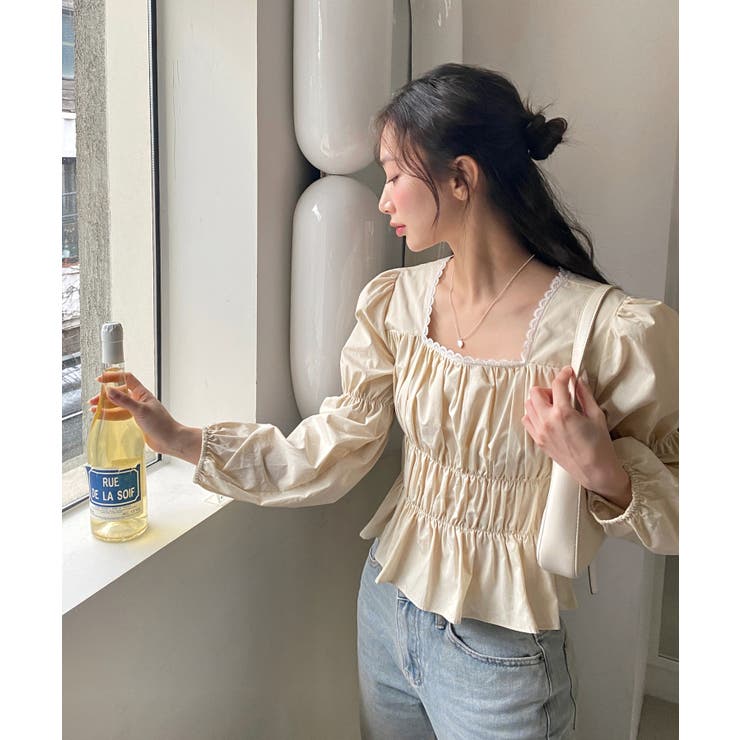 セール】配色パイピングフレアスリーブニットブラウス（ニット