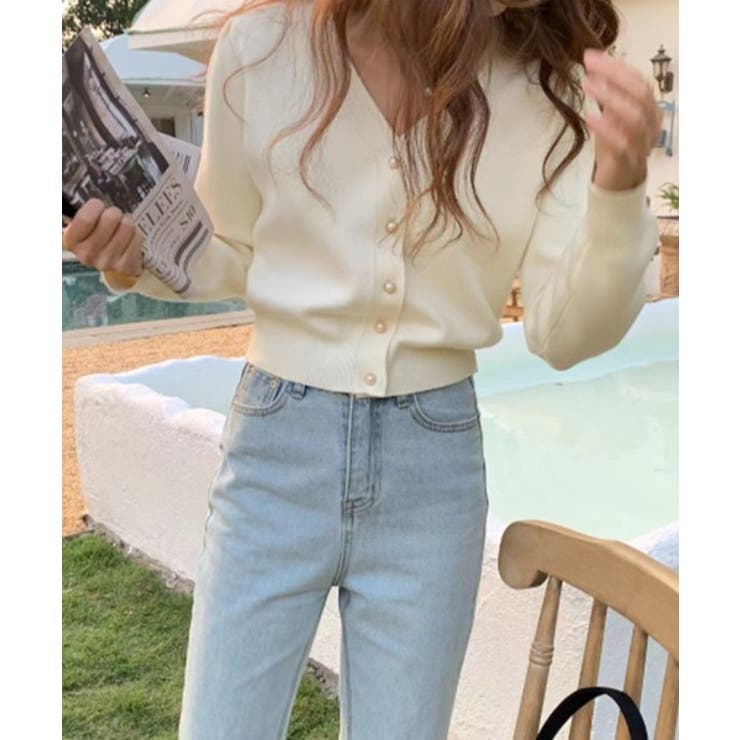 パールボタンVネックパフカーディガン | by muni:r | 詳細画像10 