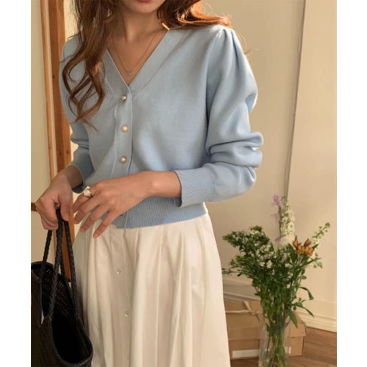 パールボタンVネックパフカーディガン | by muni:r | 詳細画像11 