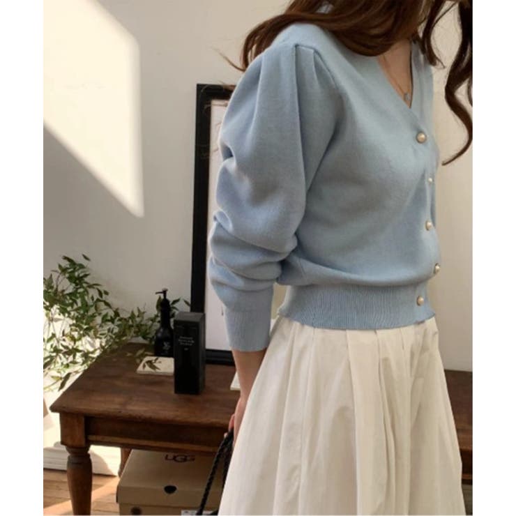 パールボタンVネックパフカーディガン | by muni:r | 詳細画像12 