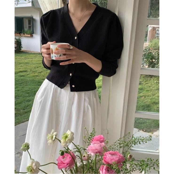 パールボタンVネックパフカーディガン | by muni:r | 詳細画像19 