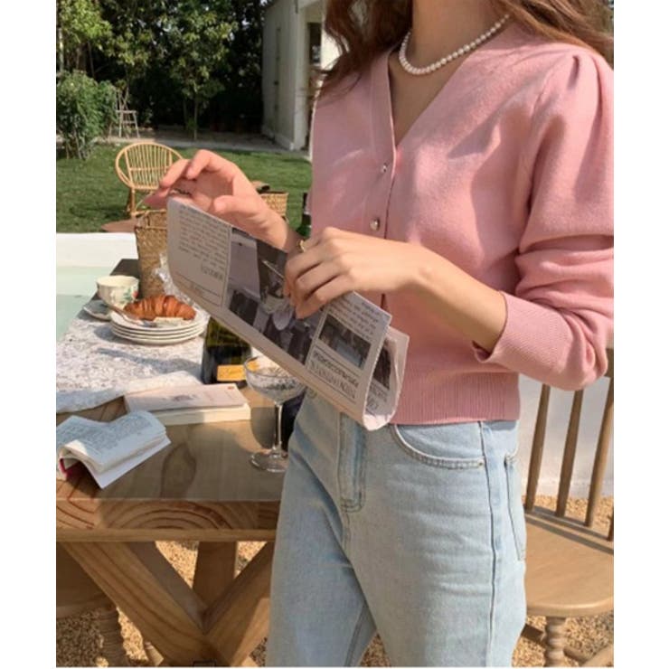 パールボタンVネックパフカーディガン | by muni:r | 詳細画像2 