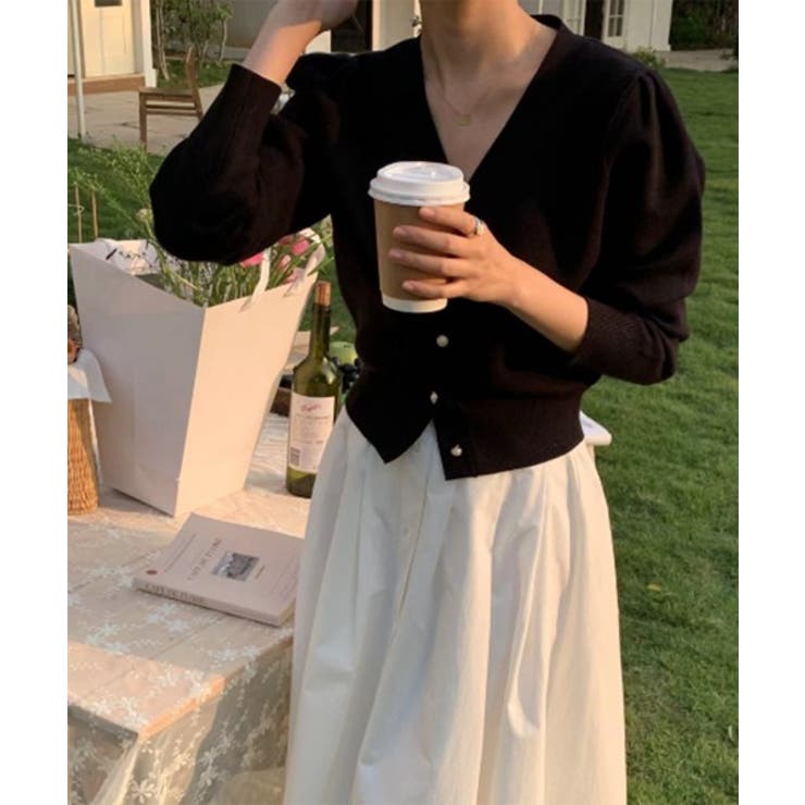 パールボタンVネックパフカーディガン | by muni:r | 詳細画像20 