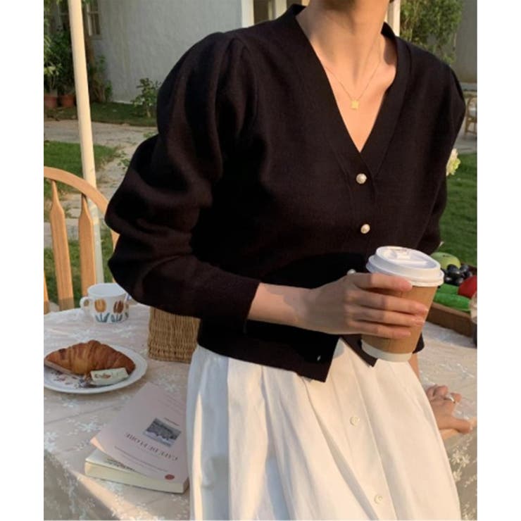 パールボタンVネックパフカーディガン | by muni:r | 詳細画像21 