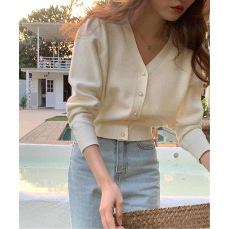 パールボタンVネックパフカーディガン | by muni:r | 詳細画像5 