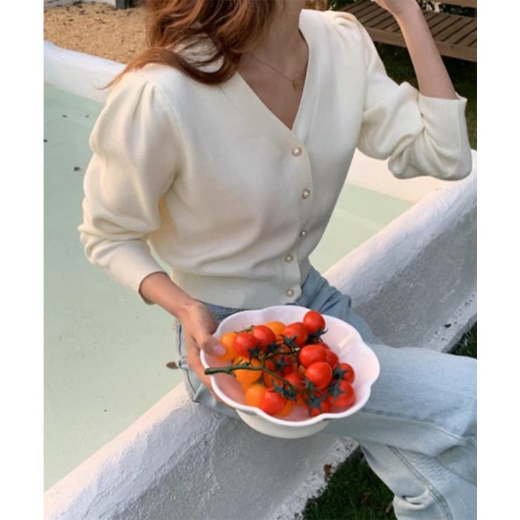 パールボタンVネックパフカーディガン | by muni:r | 詳細画像9 