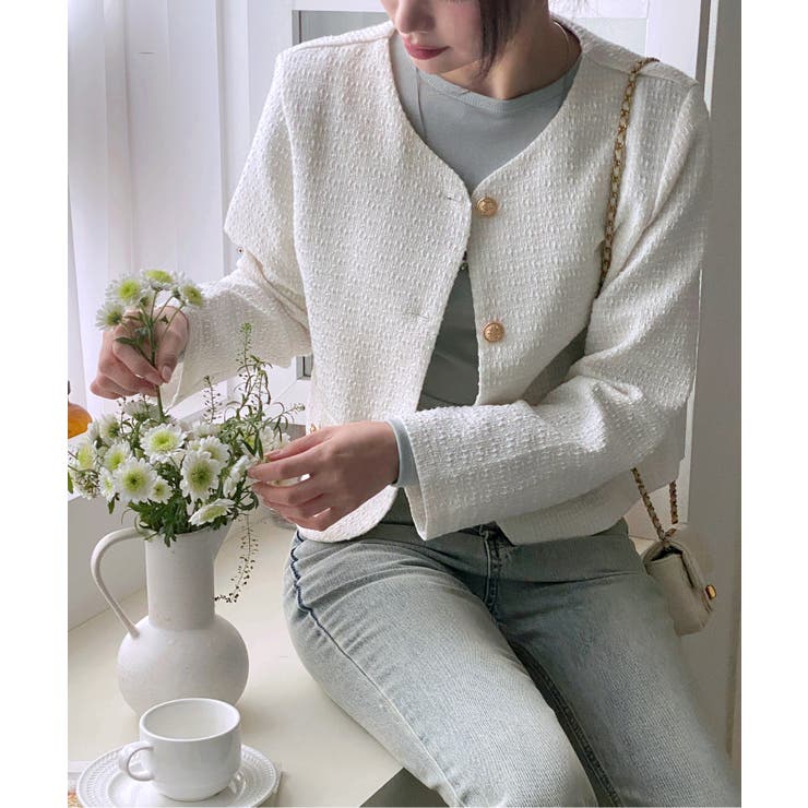 ゴールドボタンラウンドツイードジャケット | by muni:r | 詳細画像2 