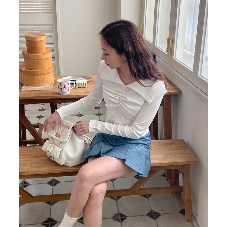 シャーリングワイドカラー長袖Tシャツ | by muni:r | 詳細画像10 