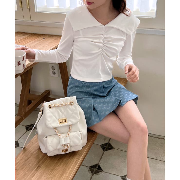 シャーリングワイドカラー長袖Tシャツ | by muni:r | 詳細画像12 