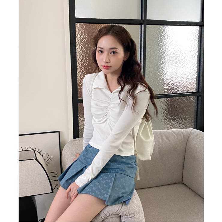 シャーリングワイドカラー長袖Tシャツ | by muni:r | 詳細画像14 