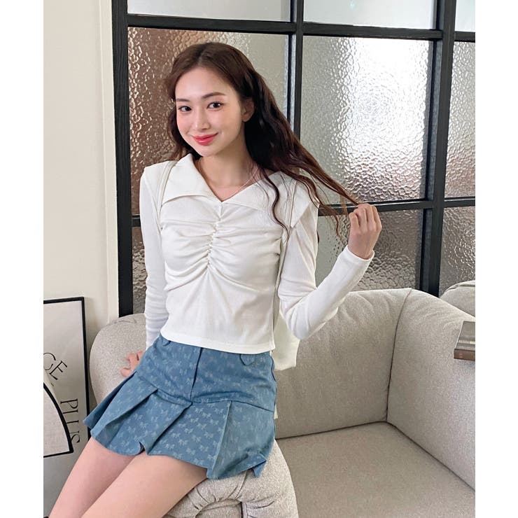 シャーリングワイドカラー長袖Tシャツ | by muni:r | 詳細画像16 